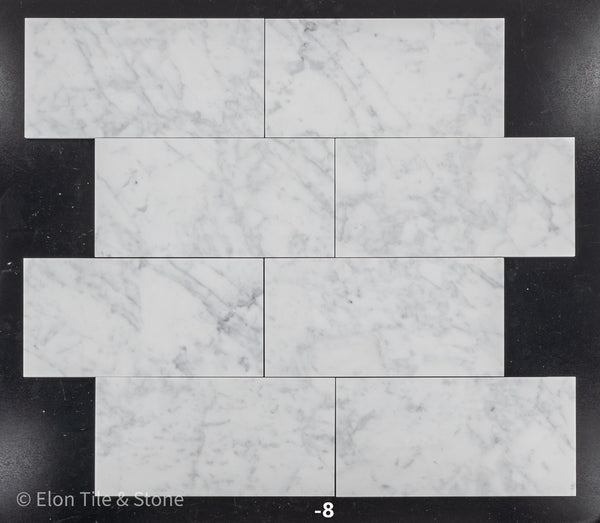 Bianco Carrara Venatino Gioia 6" x 12" Honed - Elon Tile & Stone
