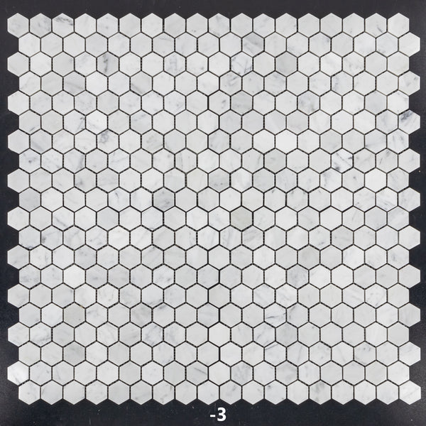 Bianco Carrara 1 1/4" Mosaico Hexágono Pulido