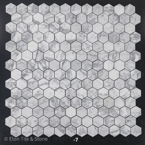 Bianco Carrara 2" Hexagon Mosaic Polished - Elon Tile & Stone