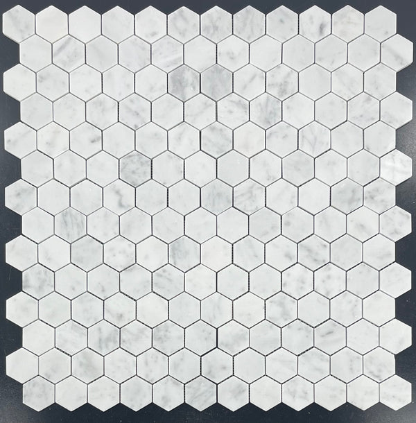 Bianco Carrara 2" Hexagon Mosaic Polished - Elon Tile & Stone