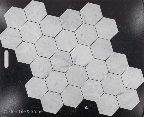 Bianco Carrara Mosaico hexagonal de 5" pulido