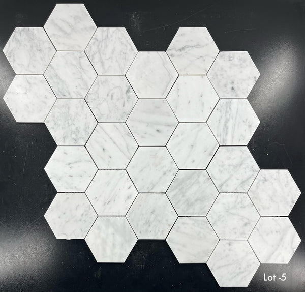 Bianco Carrara Mosaico hexagonal de 5" pulido