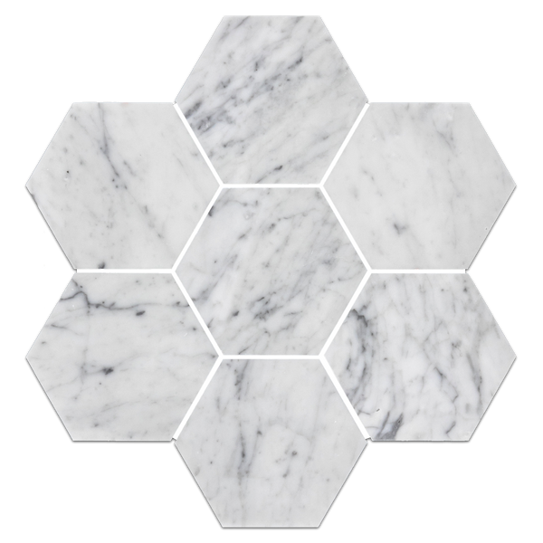 Bianco Carrara Mosaico hexagonal de 5" pulido