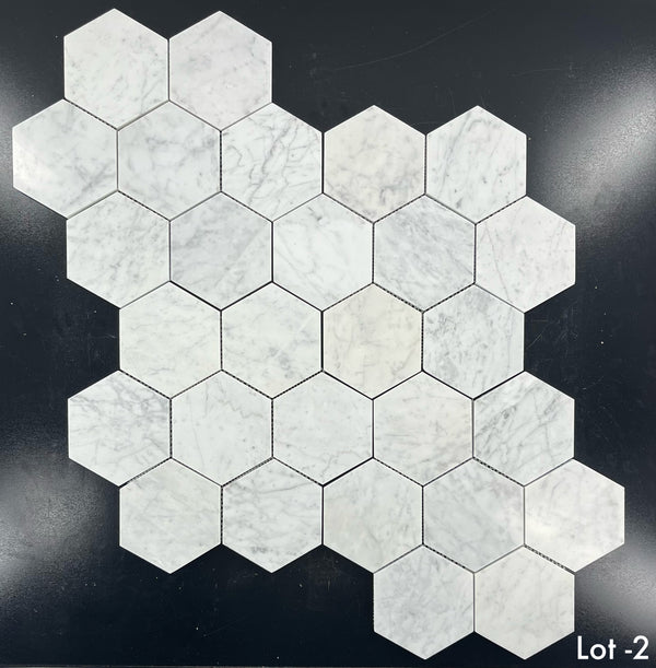 Mosaico hexagonal Bianco Carrara de 5" pulido