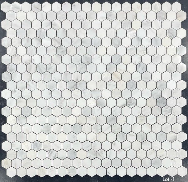 Pearl White 1 1/4" Hexagon Mosaic Polished - Elon Tile & Stone