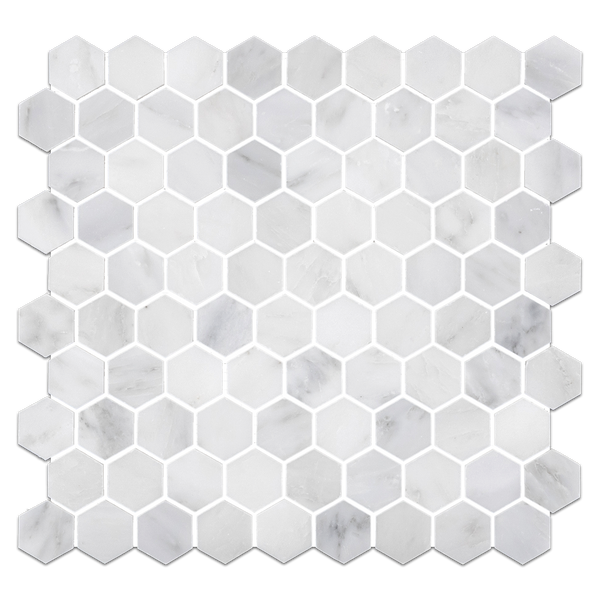 Pearl White 1 1/4" Hexagon Mosaic Polished - Elon Tile & Stone