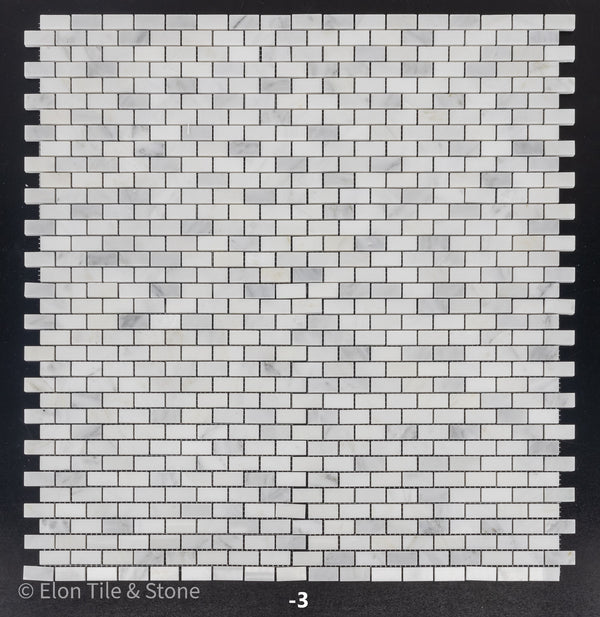 Pearl White 5/8" x 1 1/4" Mini Brick Mosaic Polished - Elon Tile & Stone