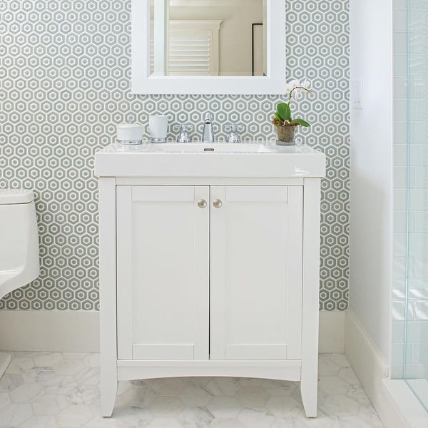Mosaico hexagonal blanco perla de 5" pulido