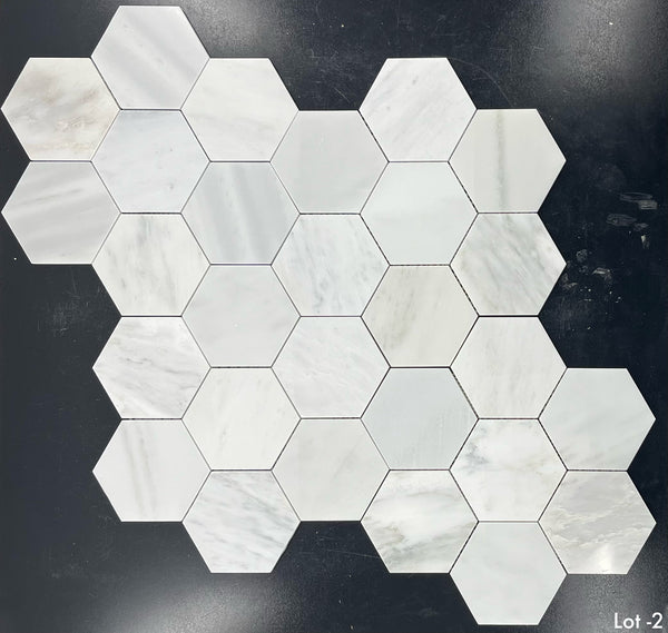 Pearl White 5" Hexagon Mosaic Polished - Elon Tile & Stone