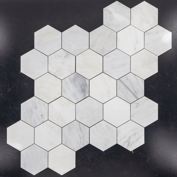 Pearl White 5" Hexagon Mosaic Polished - Elon Tile & Stone