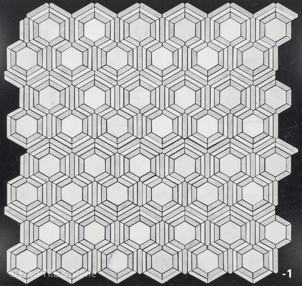 Pearl White Kaleidoscope with Pacific Gray Mosaic Honed