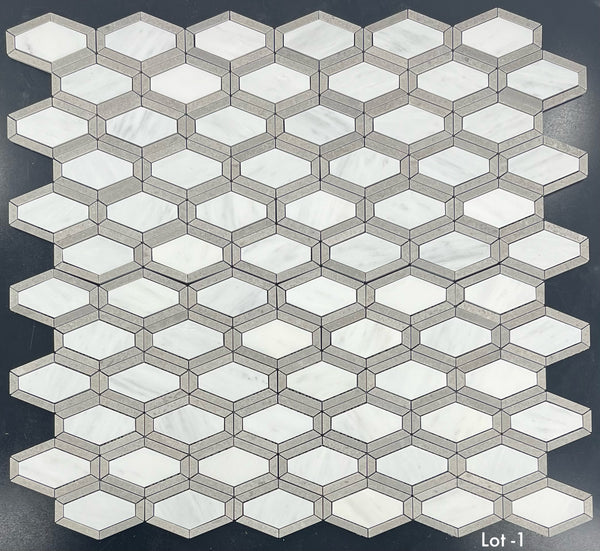 Pearl White Diamondback with Sand Dollar Mosaic Honed