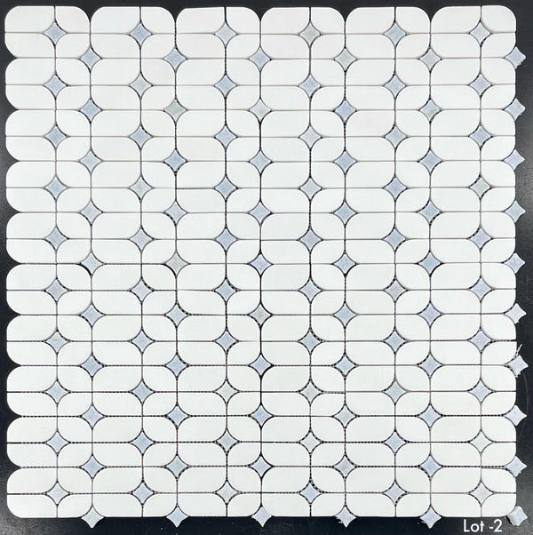 White Thassos Starlight with Blue Celeste Star Mosaic Polished