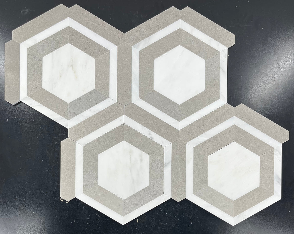 Pearl White Honeycomb with Sand Dollar Mosaic Honed – Elon
