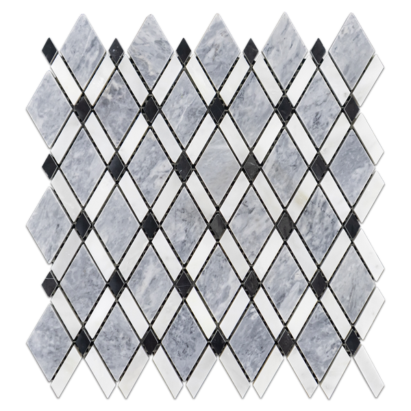 Pacific Gray Lattice with Absolute White Mosaic Polished - Elon Tile & Stone