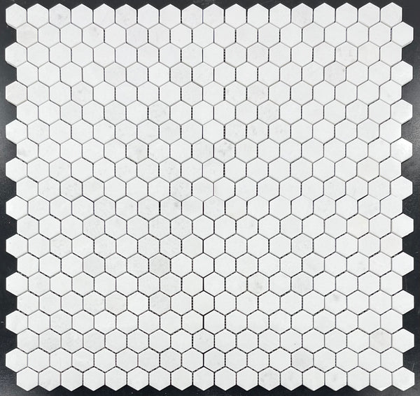 White Thassos 1 1/4" Hexagon Mosaic Polished