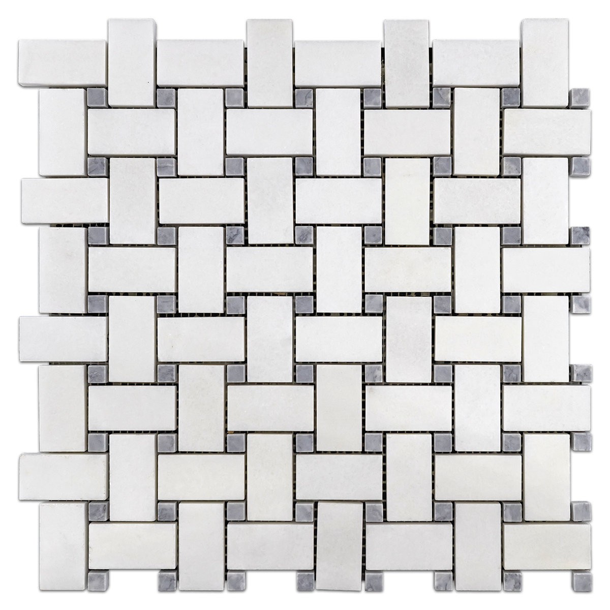 White Thassos Basketweave with 3/8