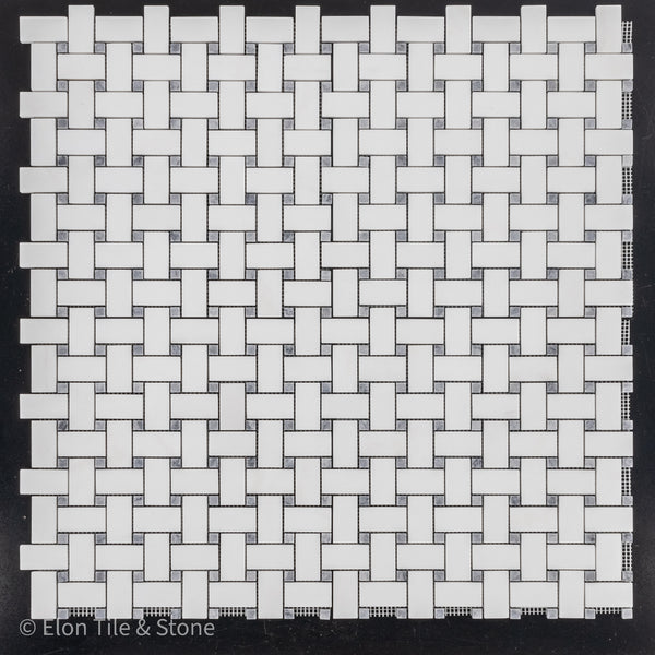 Tejido de cesta Thassos blanco con mosaico de puntos gris pacífico de 3/8" pulido