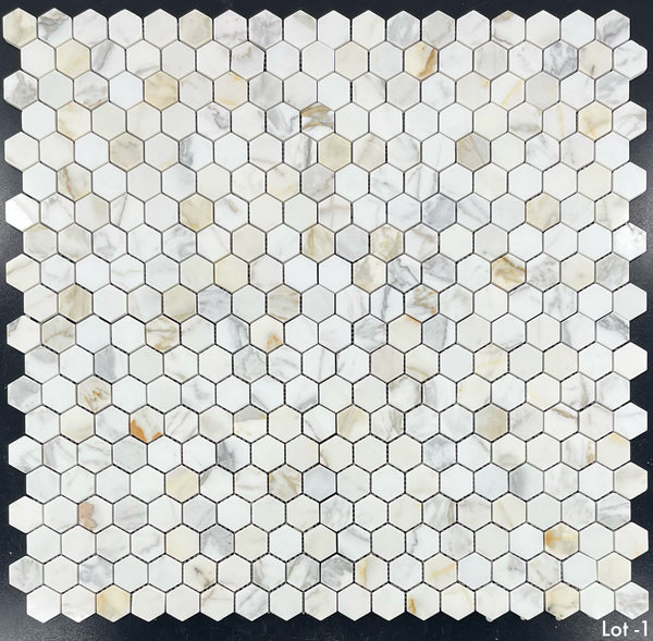 Calacatta Gold 1 1/4" Hexagon Mosaic Polished - Elon Tile & Stone