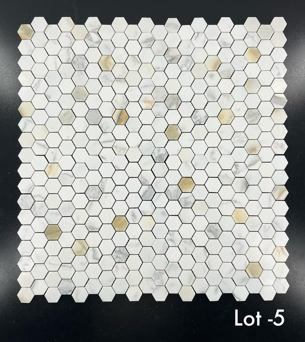 Calacatta Gold 1 1/4" Hexagon Mosaic Polished - Elon Tile & Stone