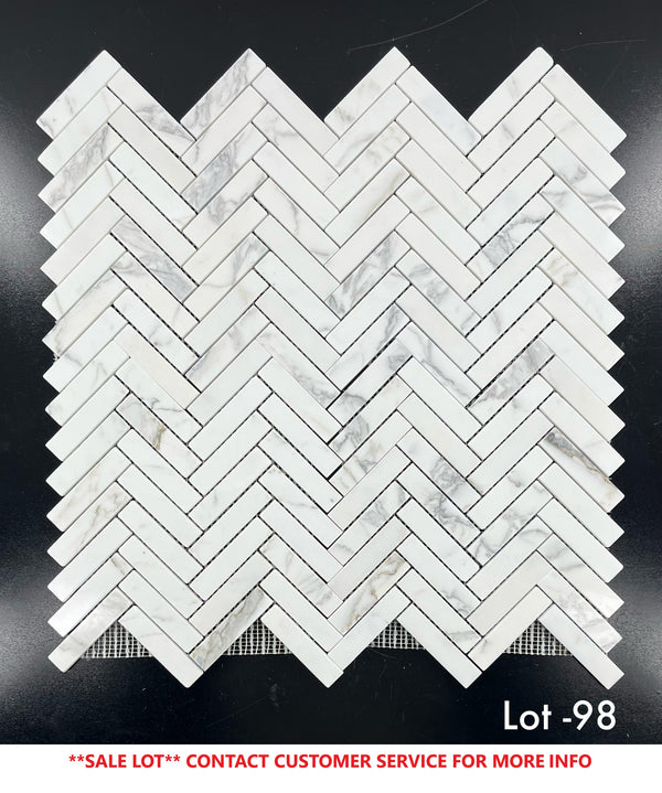 Calacatta 1" x 4" Herringbone Mosaic Polished - Elon Tile & Stone