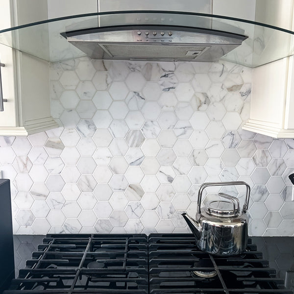 Calacatta 3" Hexagon Mosaic Polished - Elon Tile & Stone