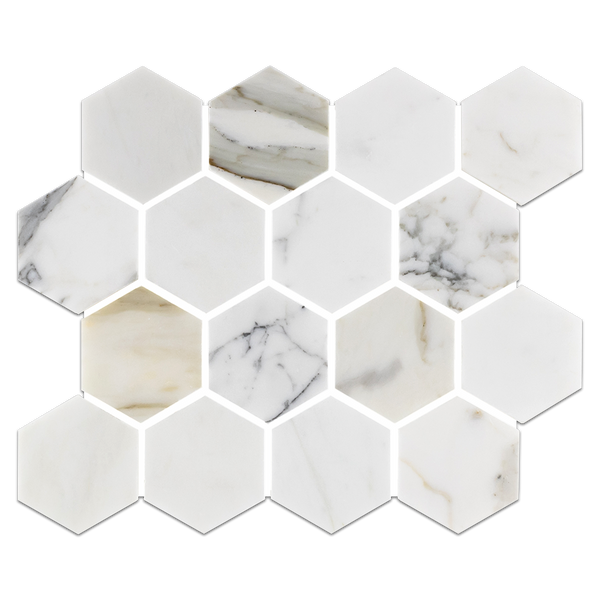 Calacatta 3" Hexagon Mosaic Polished - Elon Tile & Stone