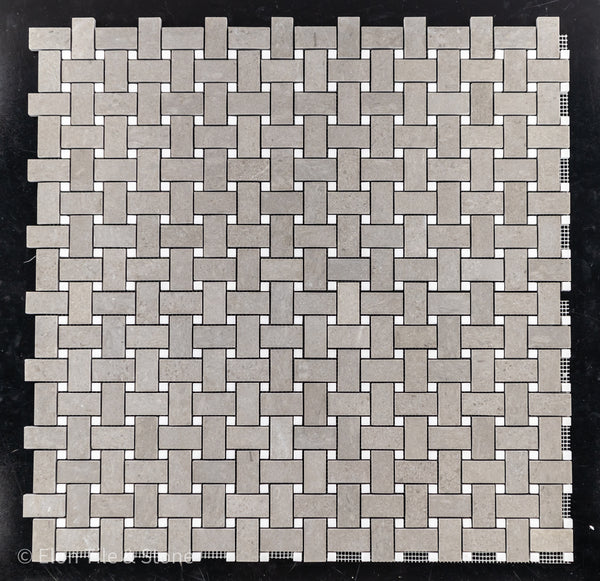 **STOCK LIMITADO** Tejido de cesta Sand Dollar con mosaico de punto absoluto blanco de 3/8" pulido