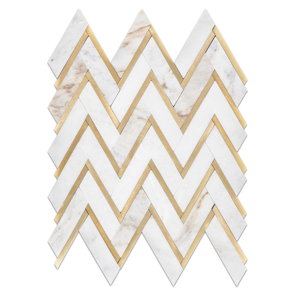 Bianco Oro Herringbone with Gold Aluminum Mosaic Honed