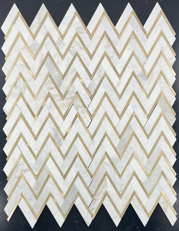 Espiga Bianco Oro con mosaico de aluminio dorado pulido