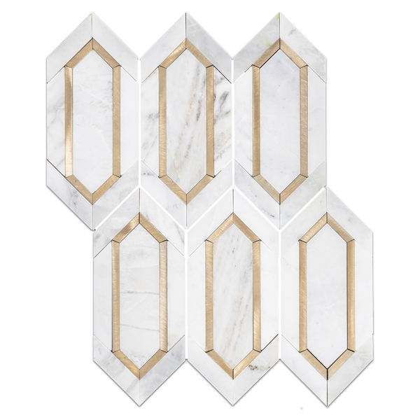 Bianco Oro Picket with Gold Aluminum Mosaic Honed