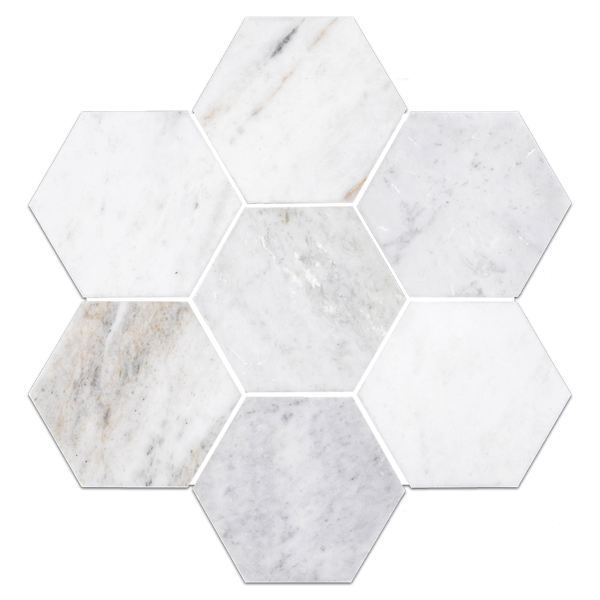 Bianco Oro 5" Hexagon Mosaic Honed