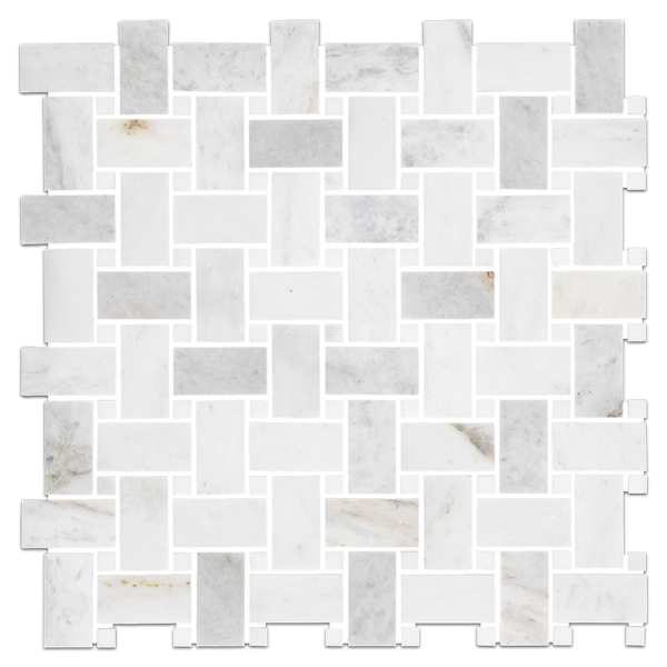 Bianco Oro Basketweave with White Thassos Dot Mosaic Honed