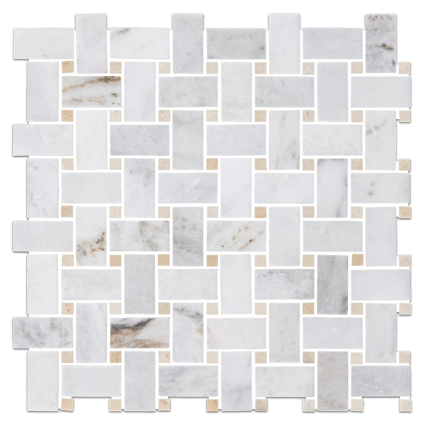 Tejido de cesta Bianco Oro con mosaico de puntos Crema Marfil pulido