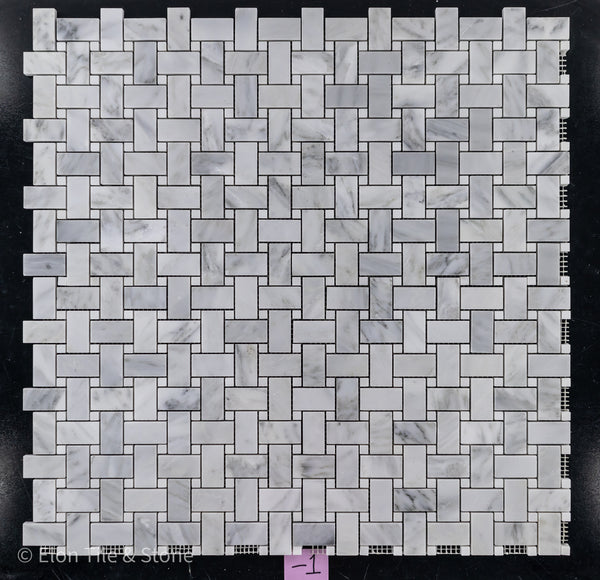 Mystic Gray Basketweave with 3/8" Pearl White Dot Mosaic Polished