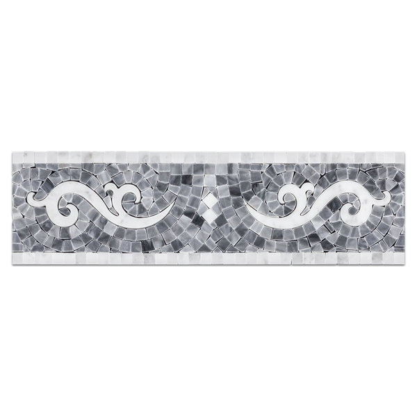 **LIMITED STOCK** Bardiglio Nuvolato Scroll Border with Bianco Carrara Polished