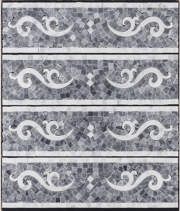 **LIMITED STOCK** Bardiglio Nuvolato Scroll Border with Bianco Carrara Polished