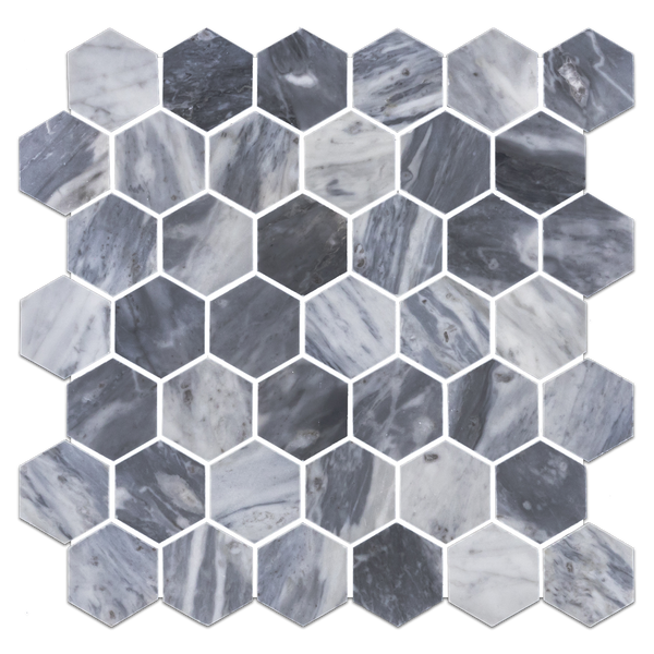 Bardiglio Nuvolato 2" Hexagon Mosaic Honed