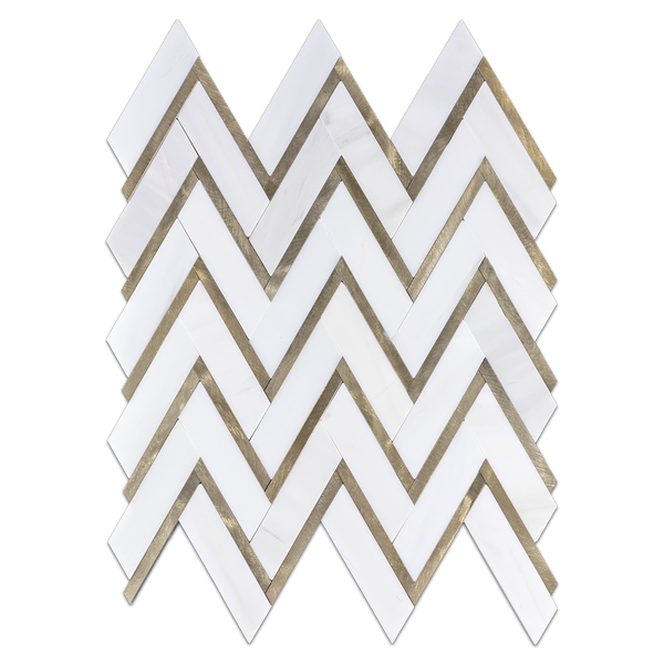 Dolomite Herringbone with Gold Aluminum Mosaic Honed