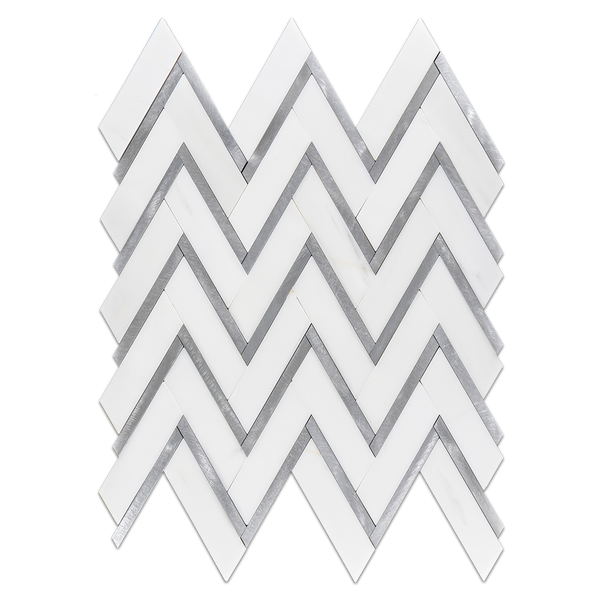 Dolomite Premium 1" x 4" Herringbone with Silver Aluminum Mosaic Honed