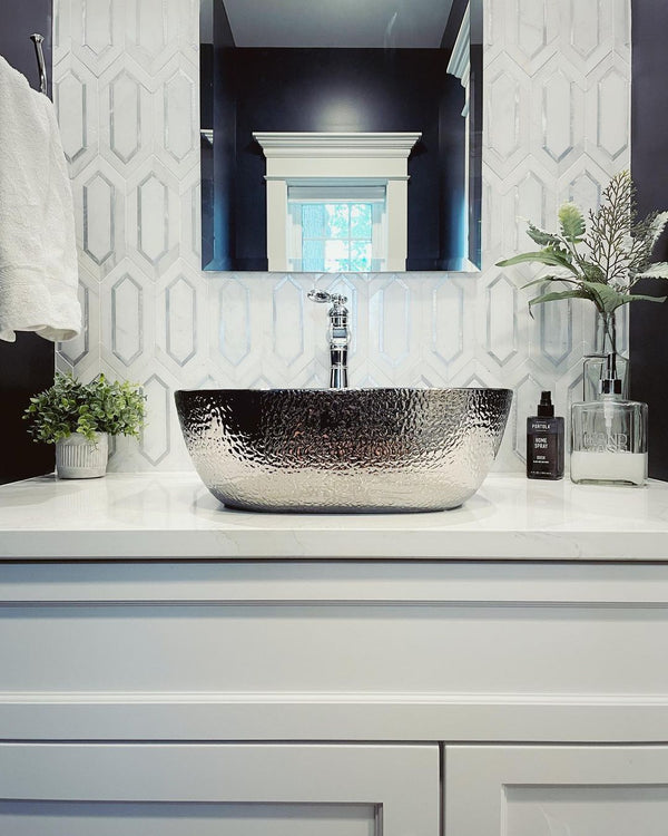 Dolomite Picket with Silver Aluminum Mosaic Honed