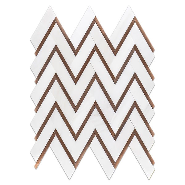 Dolomite Herringbone with Copper Rose Aluminum Mosaic Honed