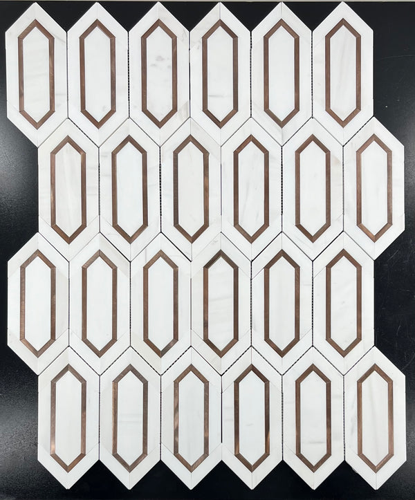 Dolomite Picket with Copper Rose Aluminum Mosaic Honed
