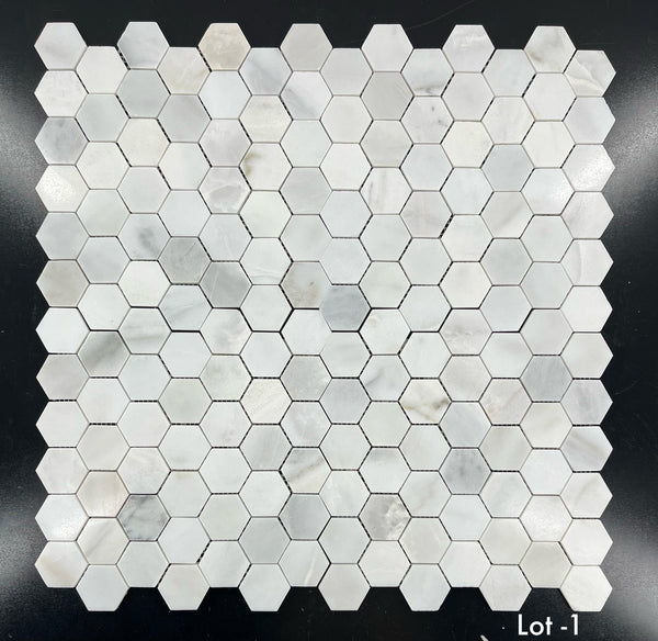 **LIMITED STOCK** Ice White 2" Hexagon Mosaic Polished