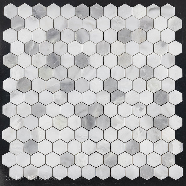 **LIMITED STOCK** Ice White 2" Hexagon Mosaic Polished