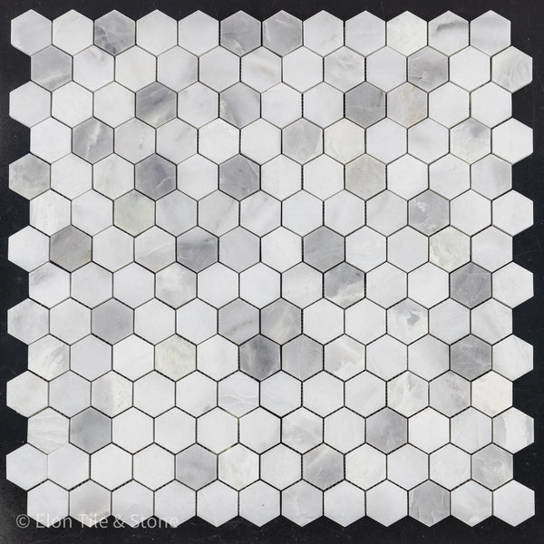 Ice White 2" Hexagon Mosaic Polished