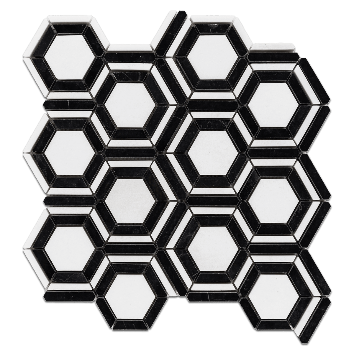 White Thassos Kaleidoscope with Black Mosaic Polished – Elon Tile & Stone