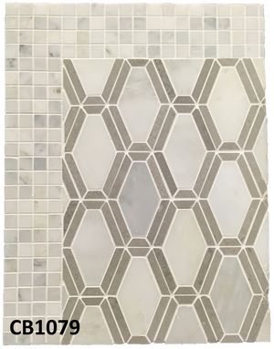 Concept Board Collection - CB1079 - Pearl White with Sand Dollar Diamondback Mosaic Honed with Pearl White 5/8" x 5/8" Mosaic Honed Board - Elon Tile