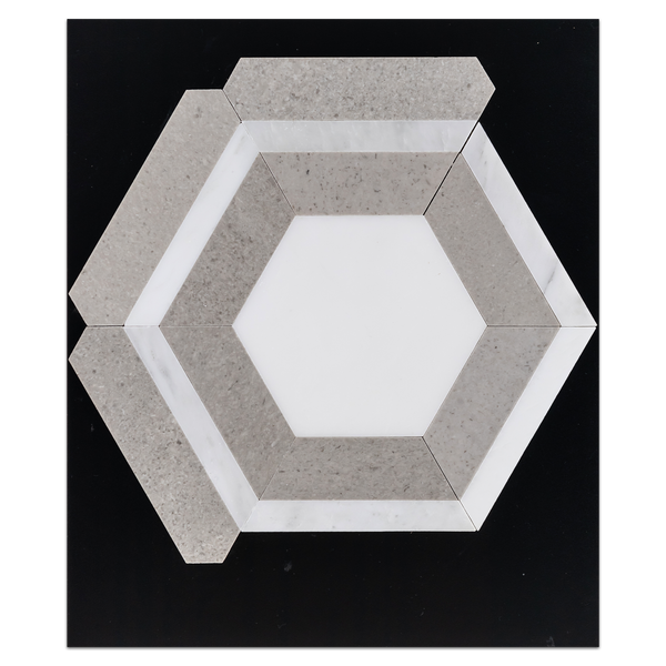 CC105 - Pearl White Honeycomb with Sand Dollar Mosaic Honed Card - Elon Tile