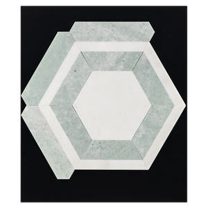 CC108 - White Absolute Honeycomb with Ming Green Mosaic Honed Card - Elon Tile